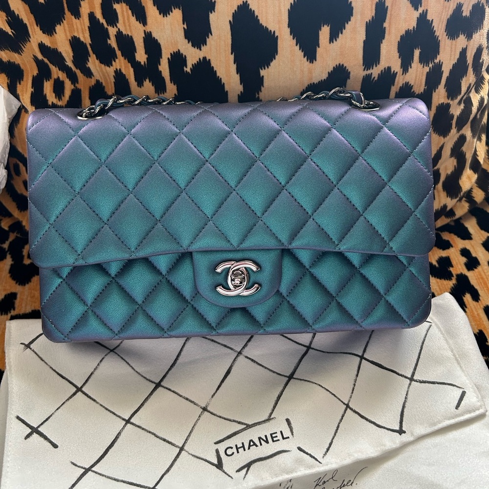 Chanel Quilted Iridescent Shoulder Bag in Purple and Green